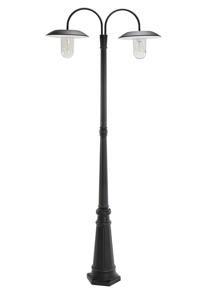 LUTEC-Dual Head Solar Outdoor Post Light, Dusk to Dawn, Bulbs Included, Black(Head & Pole)