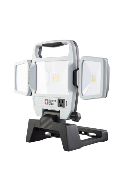 PORTER-CABLE 50W 5000-Lumen Max Portable LED Work Light, Corded, 3-Head, Suitable for damp locations