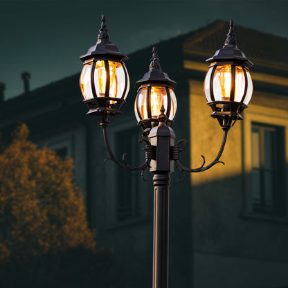 LUTEC-VINTAGE 3-Head Die-Cast Aluminum LED Outdoor Hard Wired Street Light (Head & Pole)