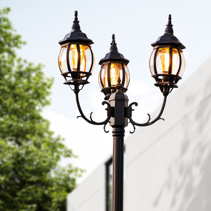 LUTEC-VINTAGE 3-Head Die-Cast Aluminum LED Outdoor Hard Wired Street Light (Head & Pole)