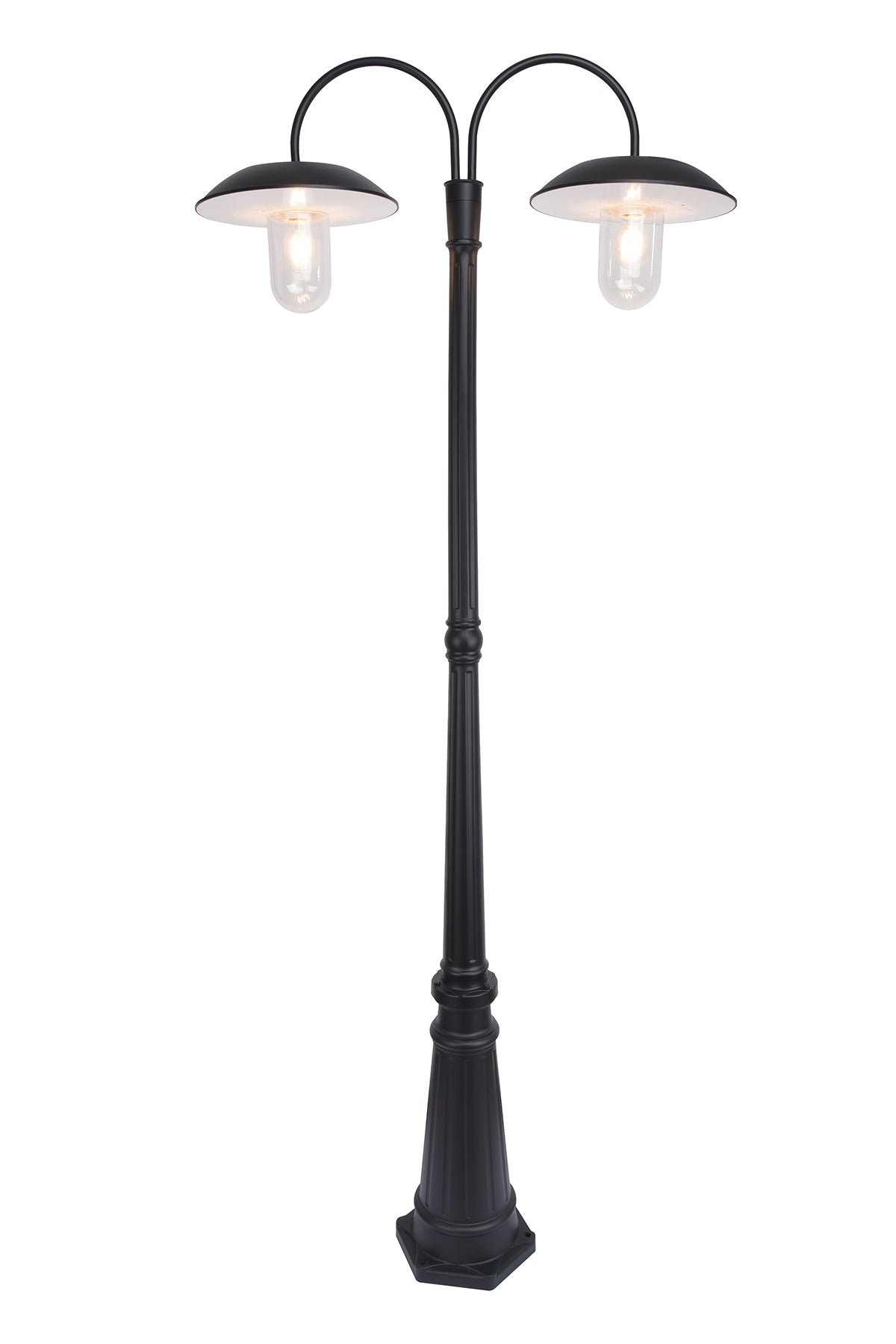 Dual Head Solar Outdoor Post Light Dusk to Dawn Bulbs Included Black