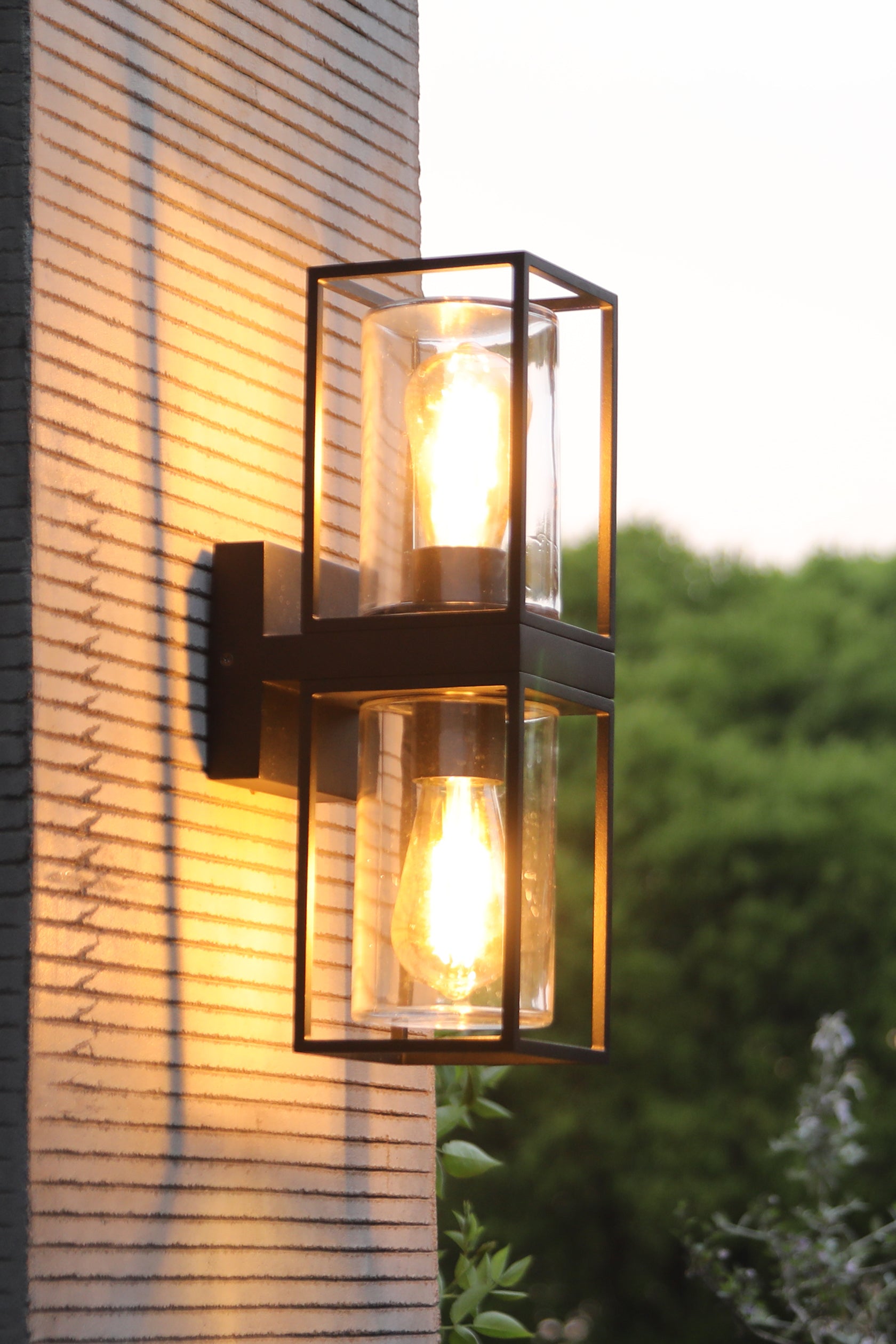 FLAIR LED Outdoor Geometric Wall Light Clear Glass Surround