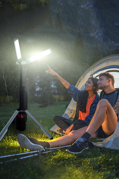 PORTER-CABLE 4000 Lumen Rechargeable Led Work Lights with Stand, Portable Camping Light 3000K/4000K/5000K Dimmable Cordless Tripod Work Light
