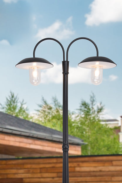 LUTEC-Dual Head Solar Outdoor Post Light, Dusk to Dawn, Bulbs Included, Black(Head & Pole)