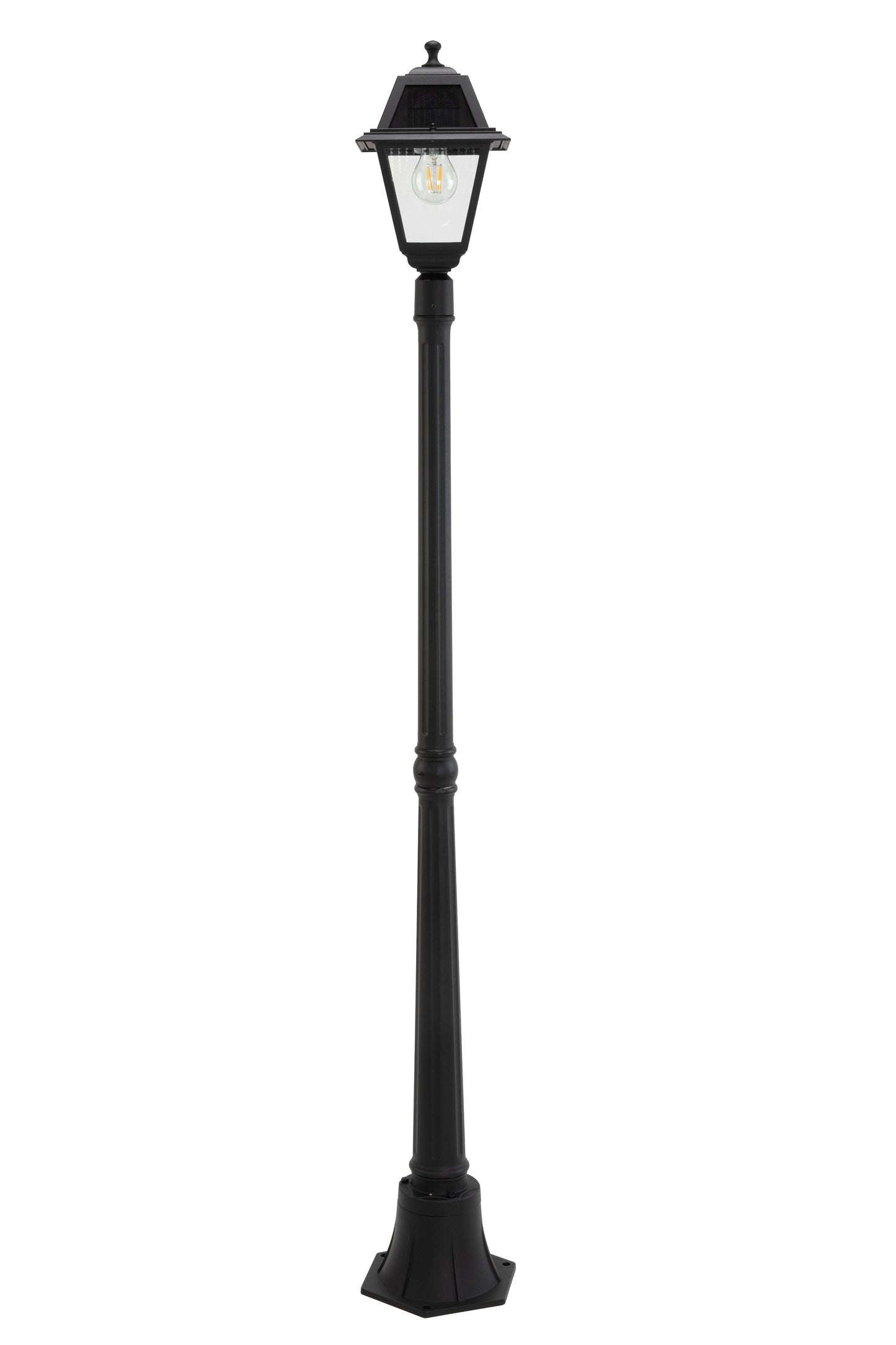 LUTEC- One-Trapezoid-Head Die-Cast Aluminum LED Outdoor Solar Street Light (Head & Pole), Dusk to Dawn. Black(Bulbs Included)