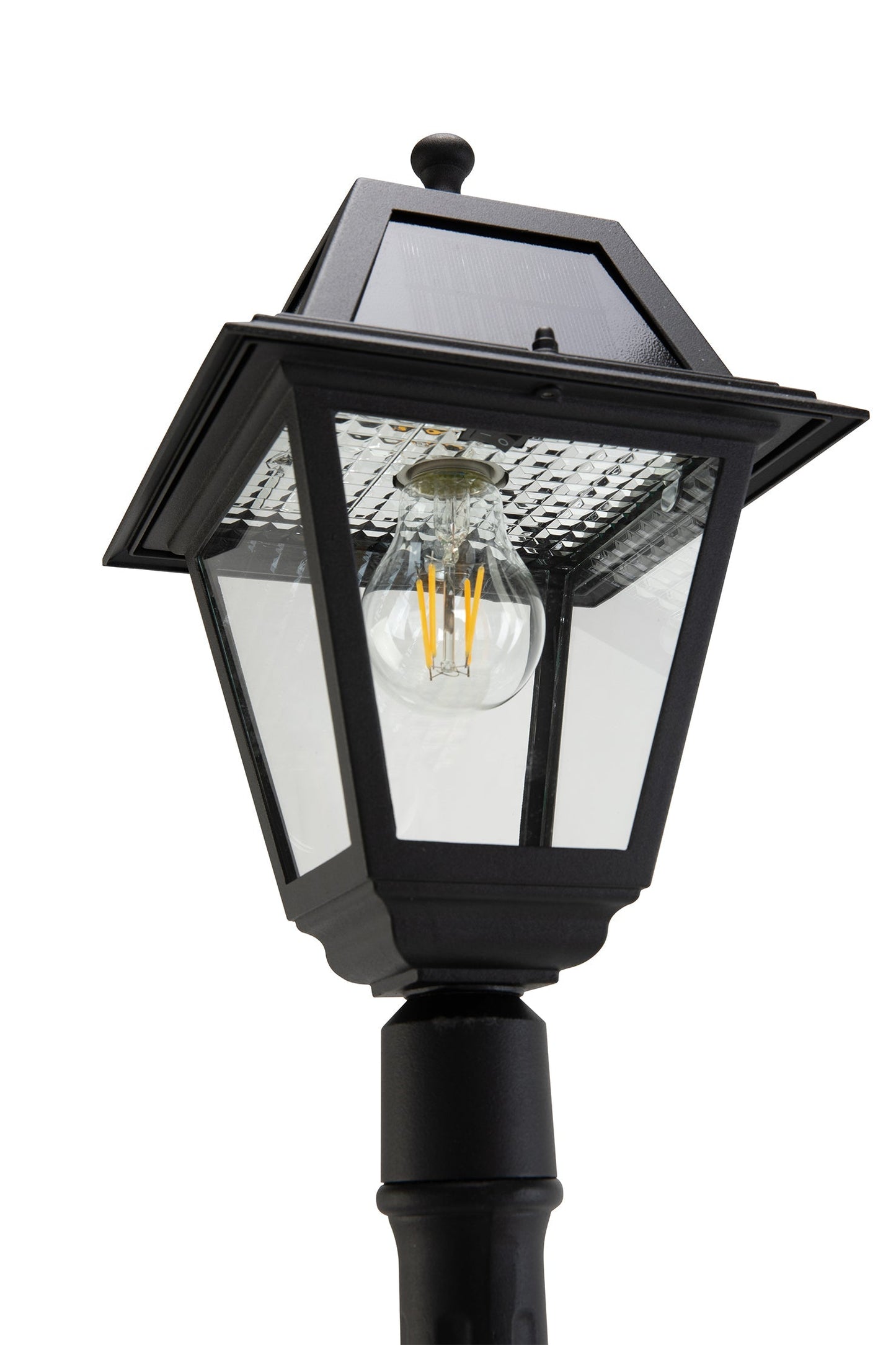 LUTEC- One-Trapezoid-Head Die-Cast Aluminum LED Outdoor Solar Street Light (Head & Pole), Dusk to Dawn. Black(Bulbs Included)