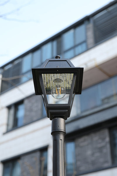LUTEC- One-Trapezoid-Head Die-Cast Aluminum LED Outdoor Solar Street Light (Head & Pole), Dusk to Dawn. Black(Bulbs Included)