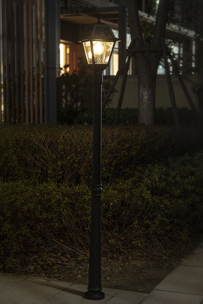 LUTEC- One-Trapezoid-Head Die-Cast Aluminum LED Outdoor Solar Street Light (Head & Pole), Dusk to Dawn. Black(Bulbs Included)